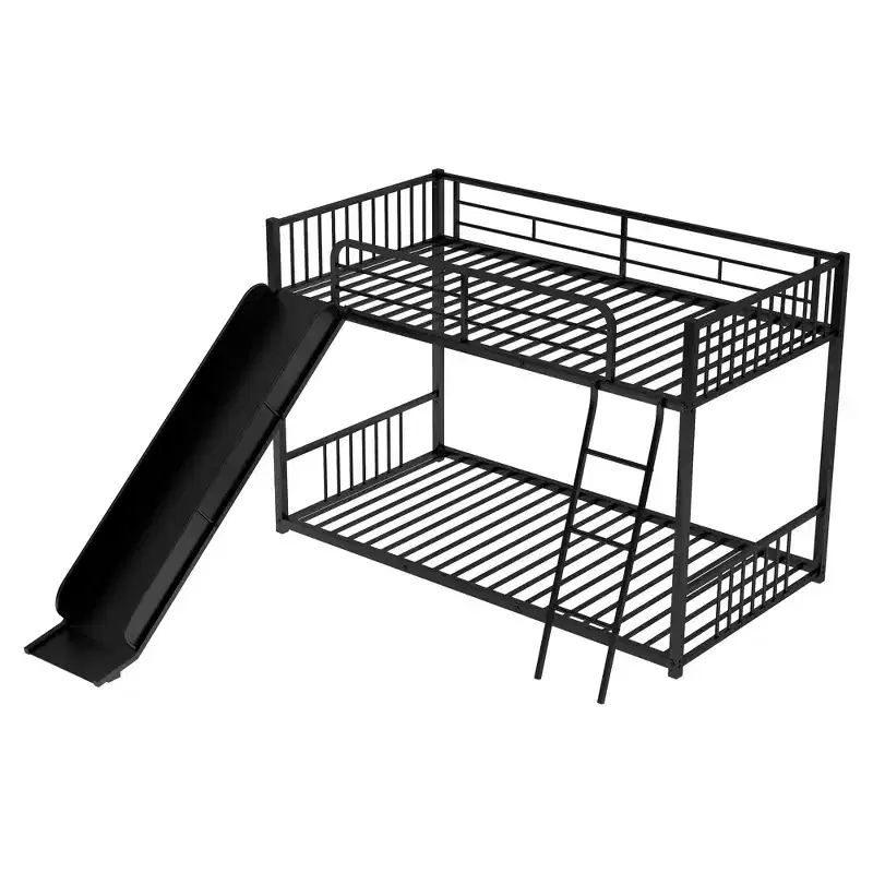 Modern Style Twin over Twin Metal Bunk Bed with Slide, Easy to Assemble