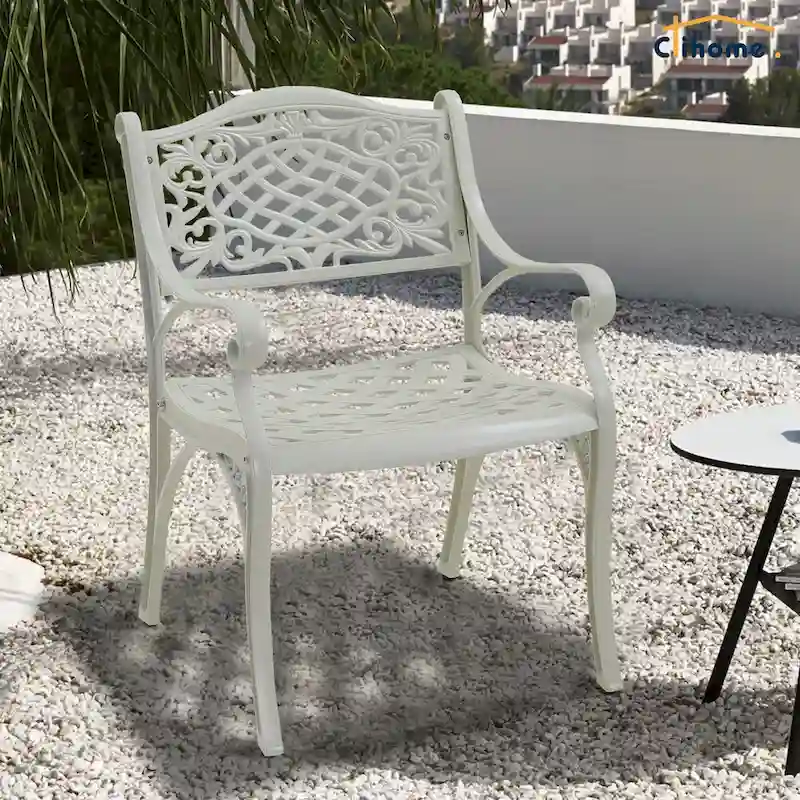 Clihome Outdoor Patio Cast Aluminum Arm Dining Chair (Set of 2)