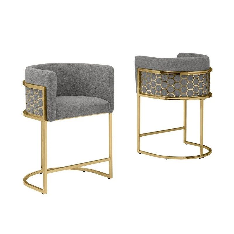 Best Quality Furniture 29 Gold Chrome Upholstered Barstools Set of 2. - N/A