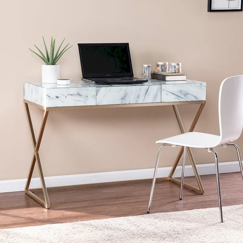 Kewen Glam White Stone Writing Desk
