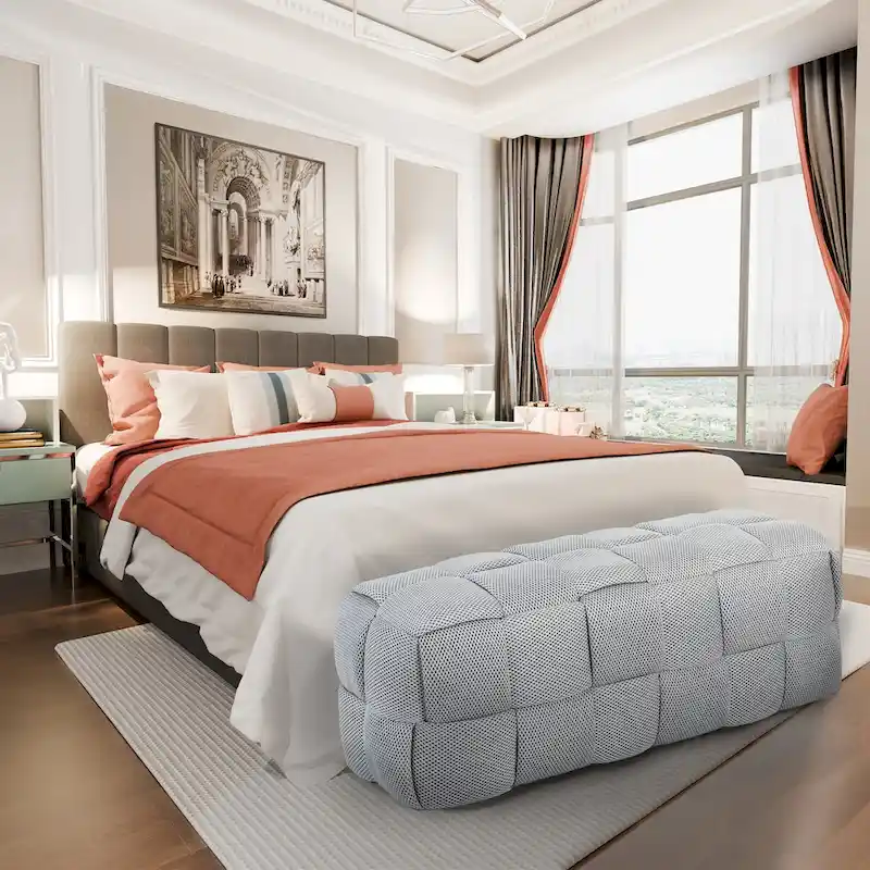 Modern 3D Breathable Fabric Large Ottoman Bench