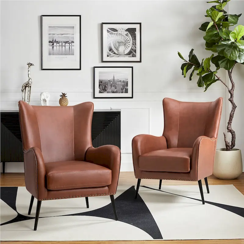 Invidiae Wooden Upholstered Armchair with Metal Legs Set of 2