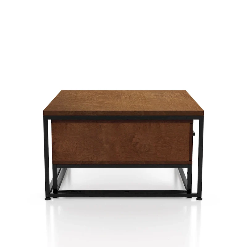 Rustic Brown Square 2-Piece Solid Wood Coffee Nesting Tables with 1-Drawer