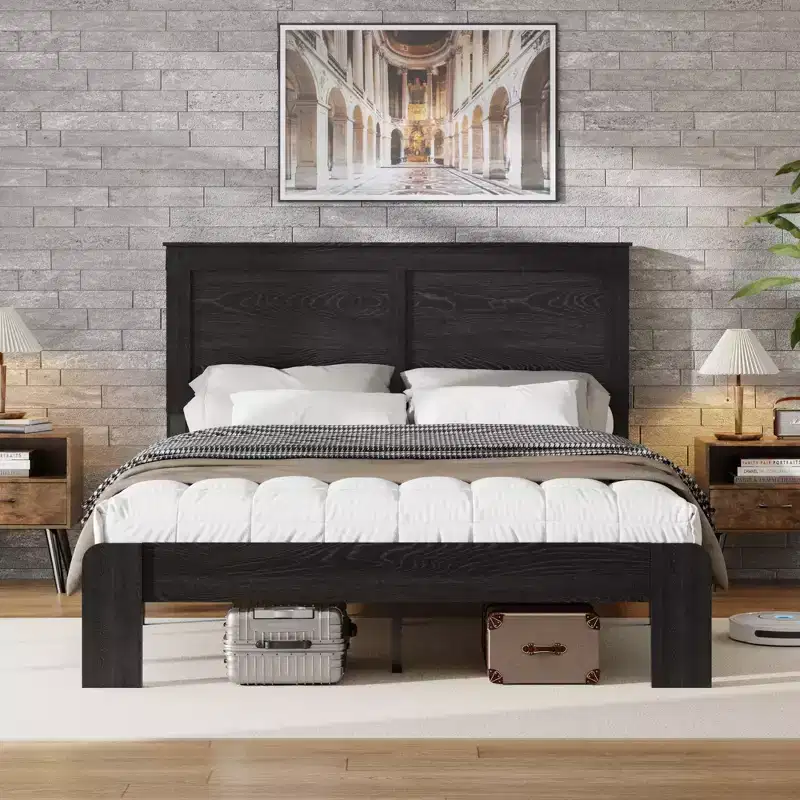 GDFStudio Rixa Industrial Wooden Platform Bed with Headboard