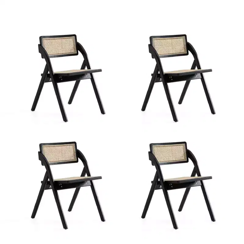 Set of 4 Lambinet Cane Folding Dining Chairs Black/Natural - Manhattan Comfort: Ash Frame, No Assembly Required
