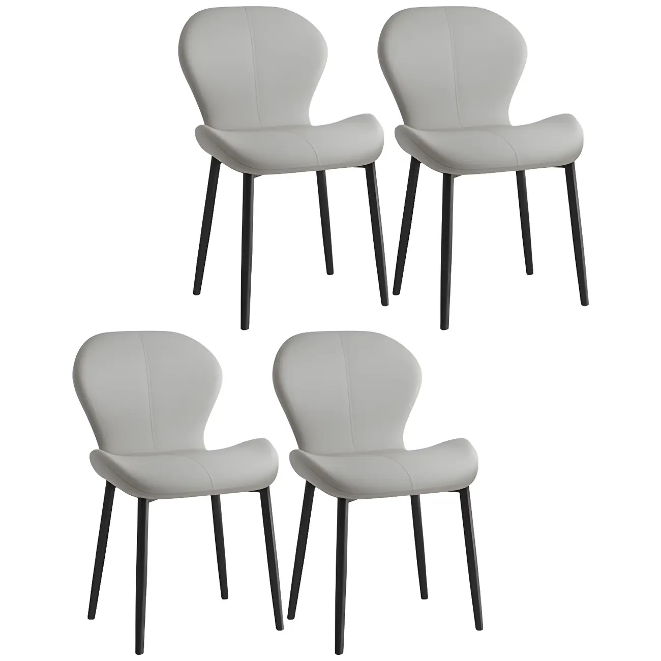 Art Deco Curved Back Leather Dining Chair Solid Back