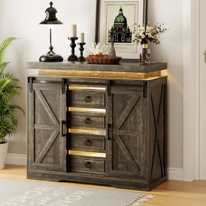 5 Drawer Accent Cabinet With Led Light - N/A