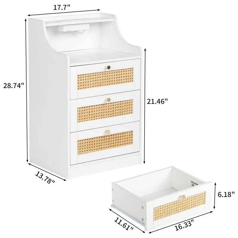 3 Drawer Nightstand with USB