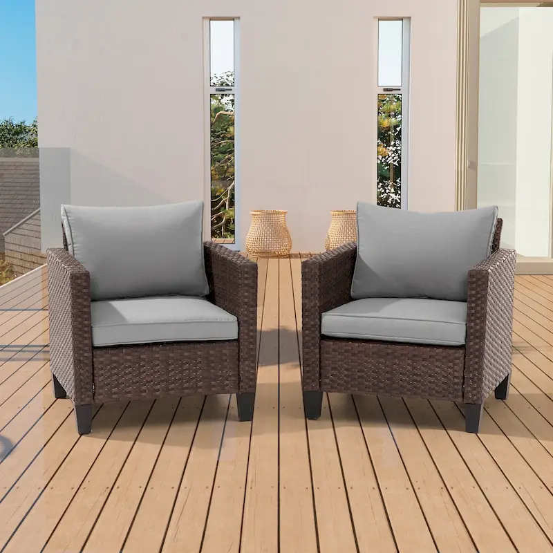 BONOSUKI 2Pcs Patio Single Sofa Set Brown Rattan Outdoor Furniture Set