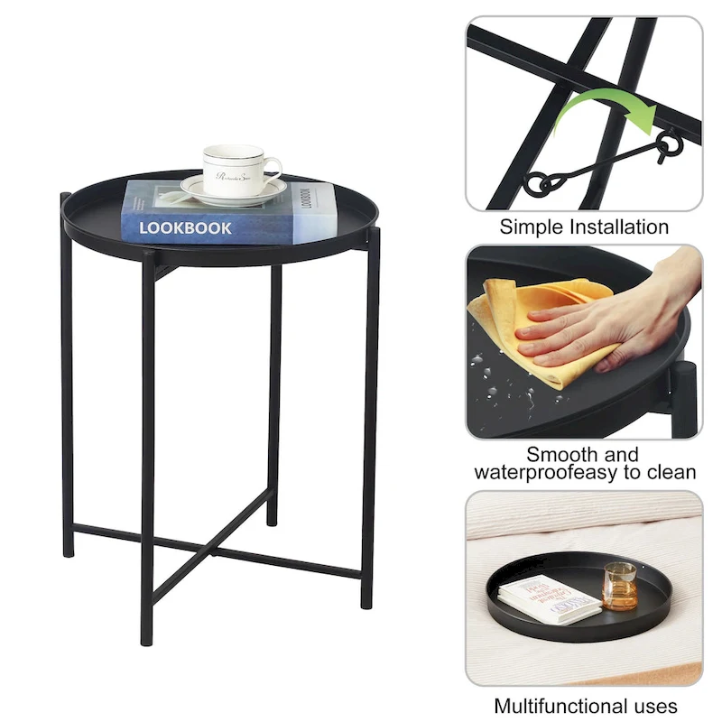 Adeco Gold End Table Metal Waterproof Snack Beside Table Accent Coffee Table - 16.9(D)x 16.9(W)x 20.5(H)