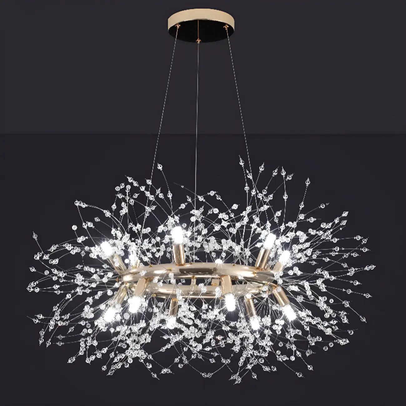 Modern Crystal Round Chandelier with Starburst Design