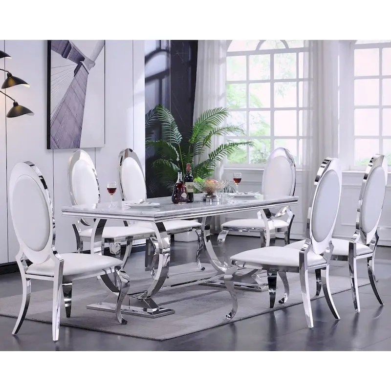 Luxury Dining Table with Polished Metal Circle Base - 72 Inch