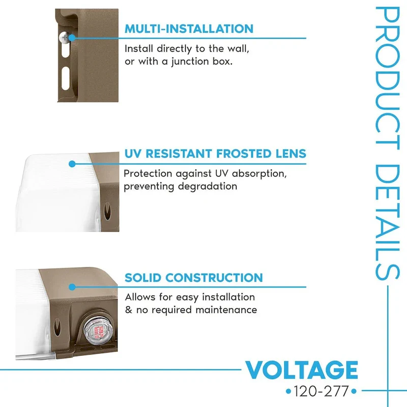 Luxrite 15/20/25W LED Wall Pack Light with Photocell, 3CCT, 1800/2400/3000LM, Dusk to Dawn, IP65, Dimmable 2-Pack