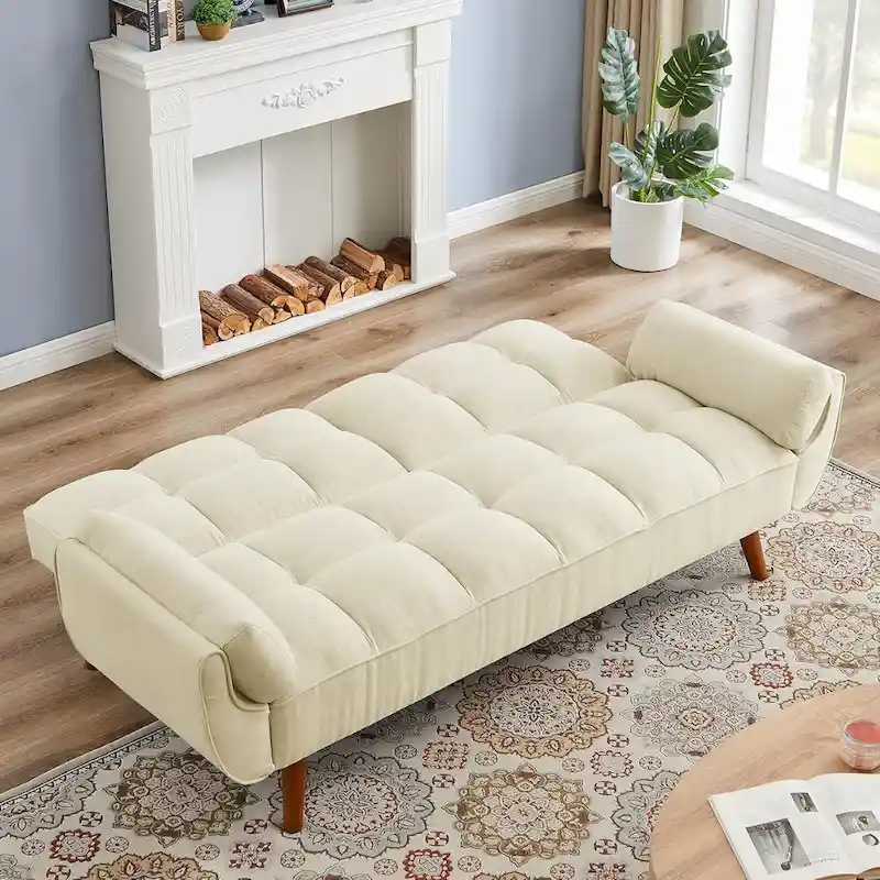 75.39 IN. Futon Sofa Bed, Convertible Upholstered Couch Sleeper with Reclining Sleeper Split Tufted Back