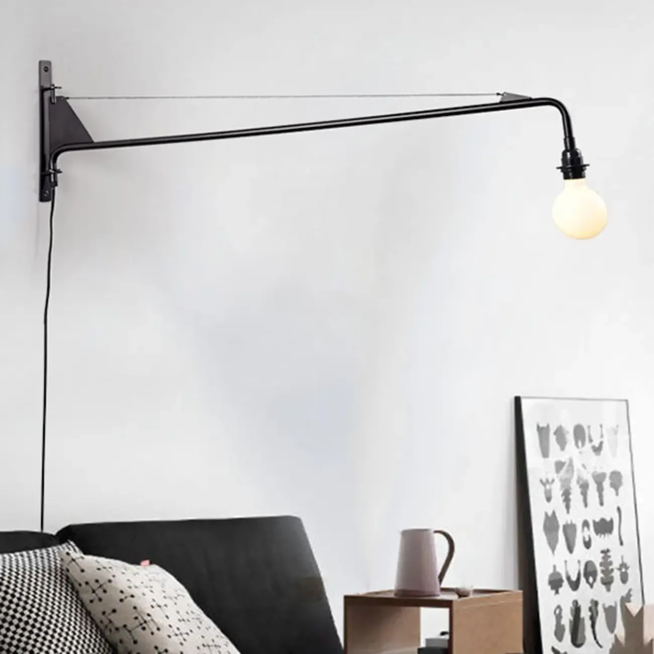 Minimalist Black Metal Adjustable Swing Arm Wall Light