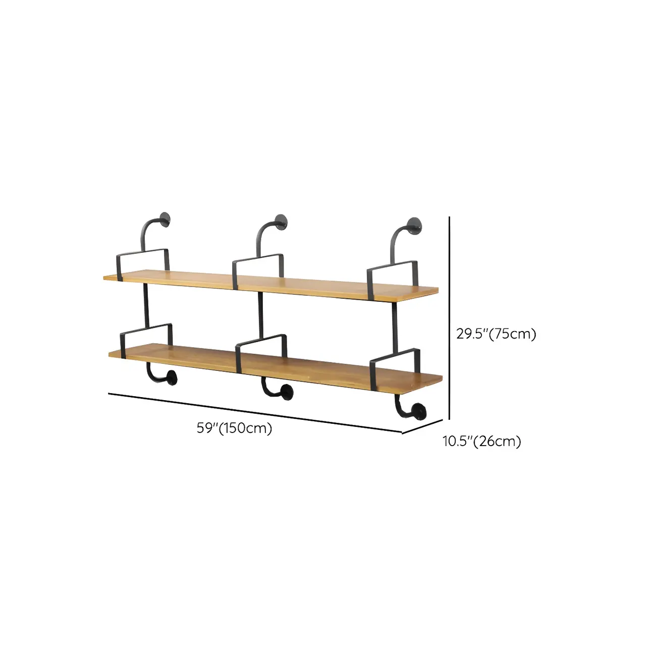 Simple 2-Tier Wood Metal Wall-Mounted Bookcase