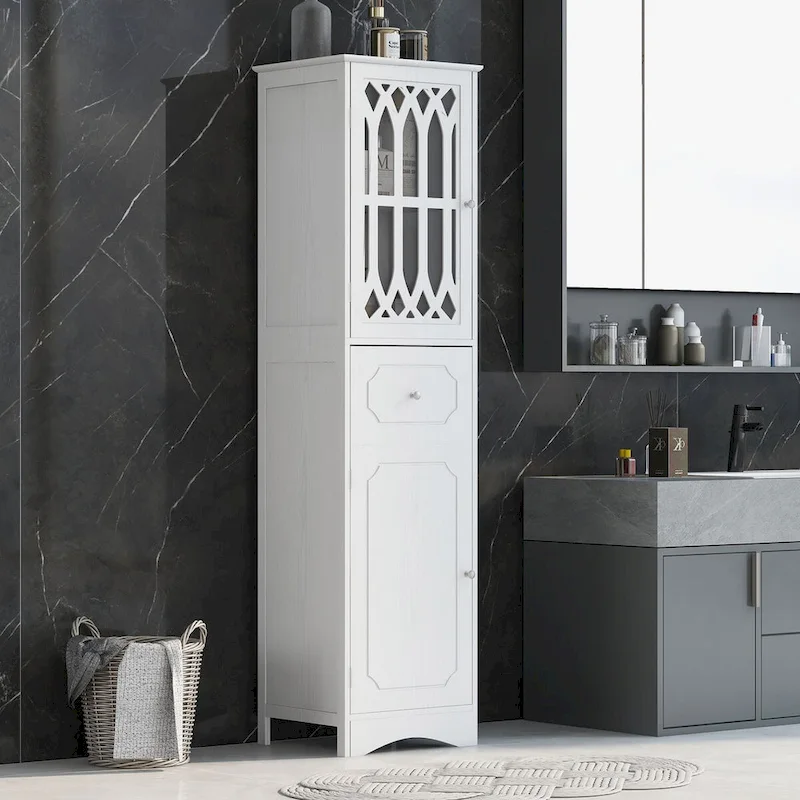 64 Tall Freestanding Bathroom Cabinet with Drawer and Adjustable Shelf