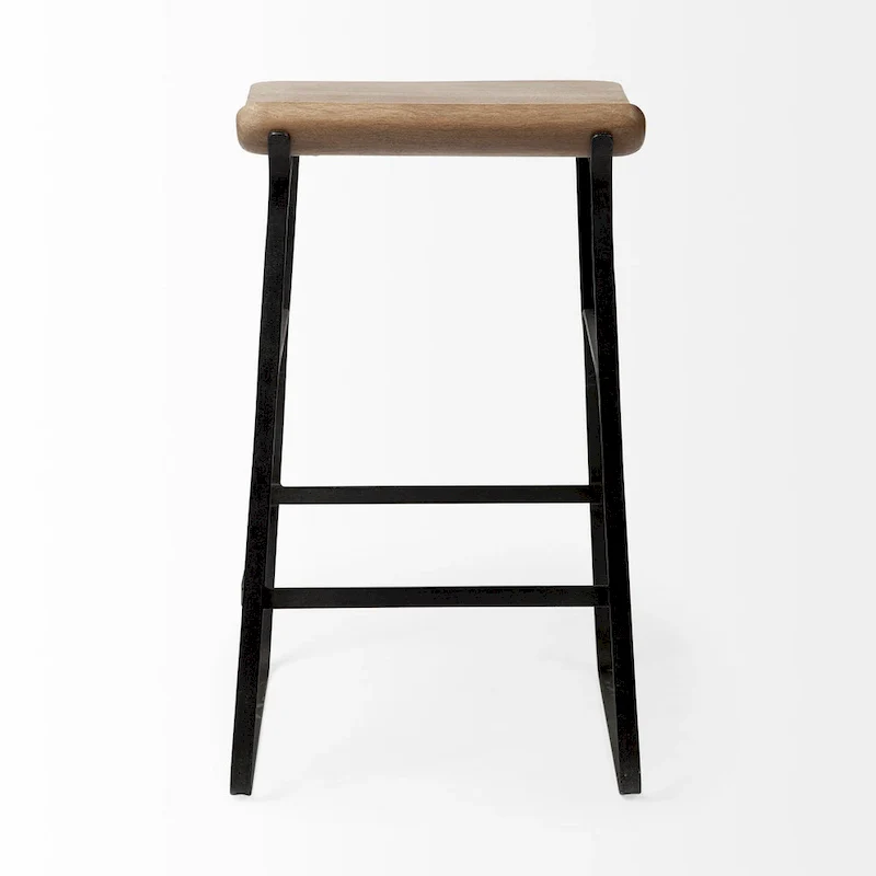Conan Medium Brown Solid Wood Seat With Black Metal Frame Counter Stool - 15.0L x 16.0W x 25.0H