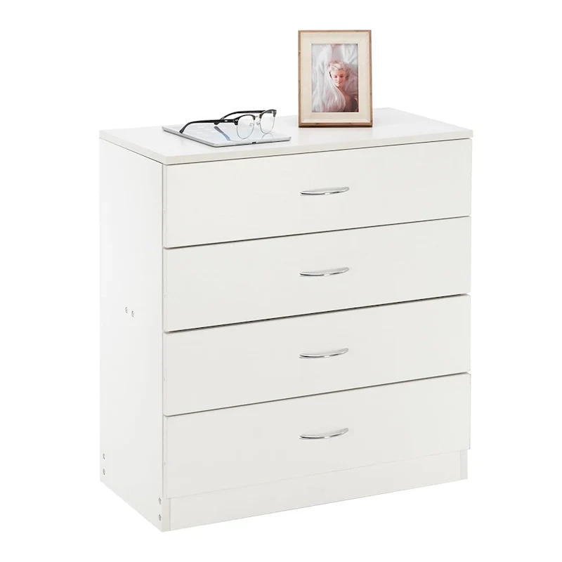 4-Drawer Nightstand – White / Black, Modern Style