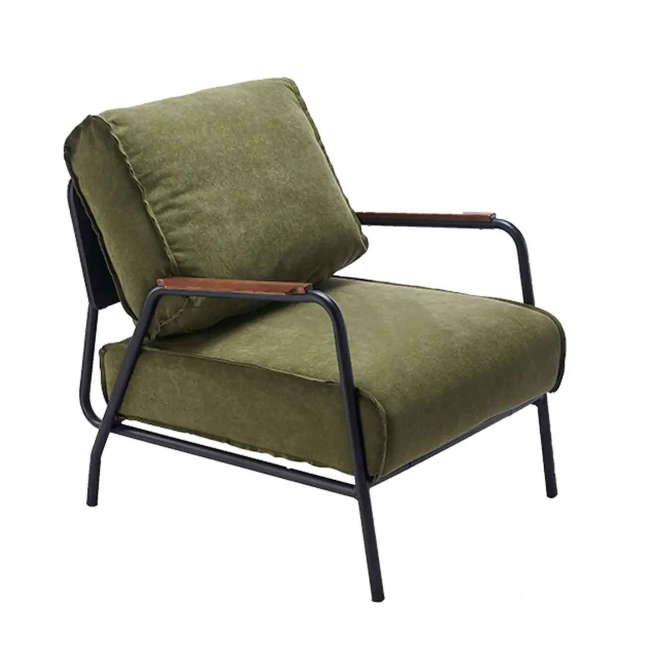 Modern Leather Accent Chair with Pillow and Metal Arms