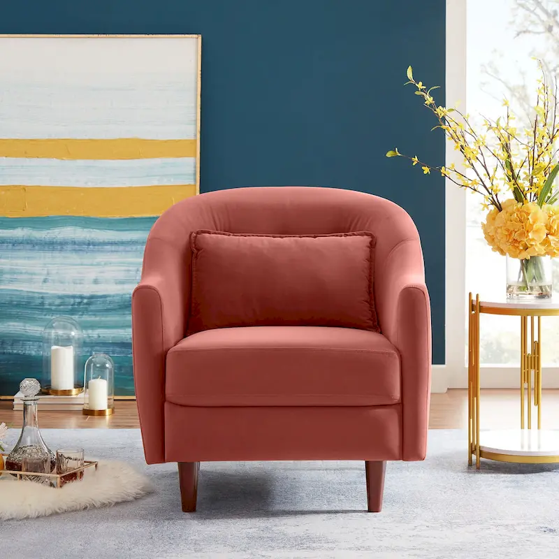 VANOMi 28.34 Accent Armchair, Velvet Barrel Chair with Solid Wood Legs
