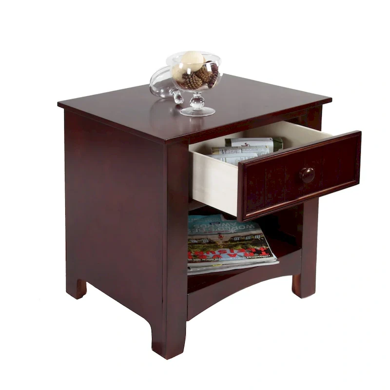 Ettrick Transitional Espresso Wood 1-Drawer Night Stand