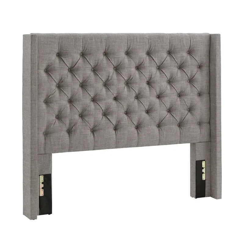 Full Wingback Button-Tufted Headboard, Beige/Dark Grey/Grey, Linen