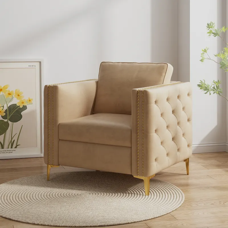 Khaki 35.4 Button Tufted Arm Chair