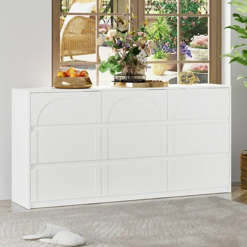 White 9-Drawer Dresser with Modern Design and Safety Features