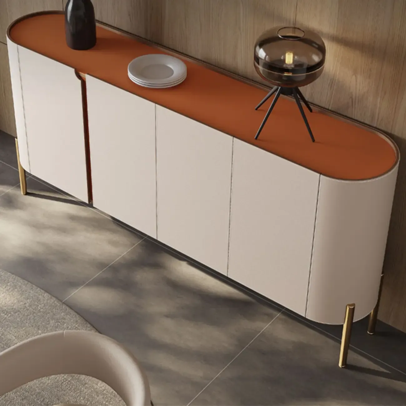 Glam Off-White Wooden Sideboard with Cabinets