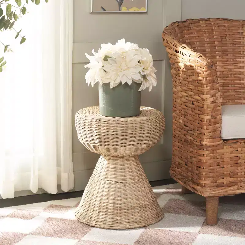 Natural Rattan Round Stool, Bohemian Style, 1 Seat