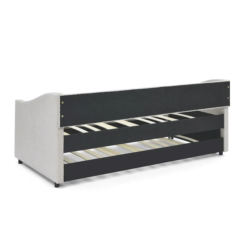 Upholstered Daybed Frame with Trundle & Tufted Backrest