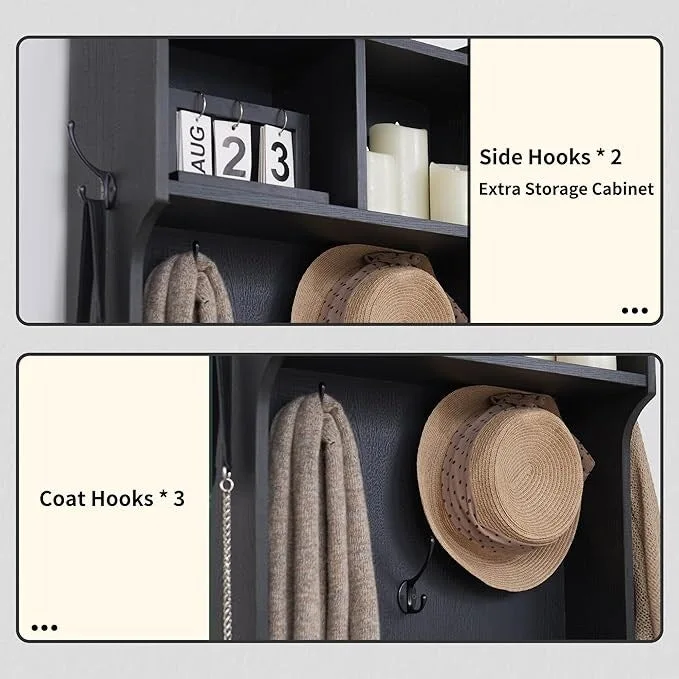 23 Wide Farmhouse Entryway Bench with Coat Rack, Hall Tree Cabinet