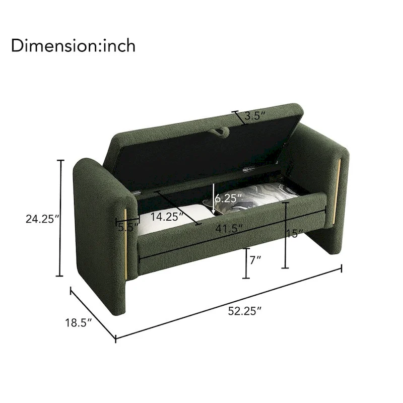 Modern Bed End Bench with Arms and Storage,Upholstered Foot Rest Stool
