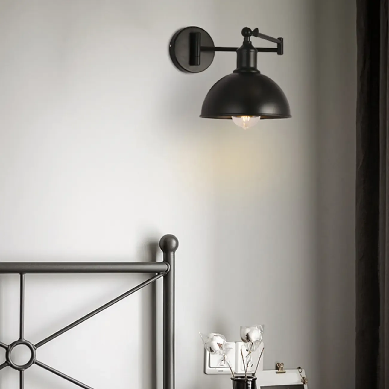 Industrial Dome-Shaped Swing Arm Wall Light for Living Room