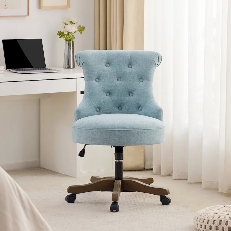 Office Chair with Wheels, Adjustable Height, Linen Fabric Upholstered Computer Desk Chair Swivel