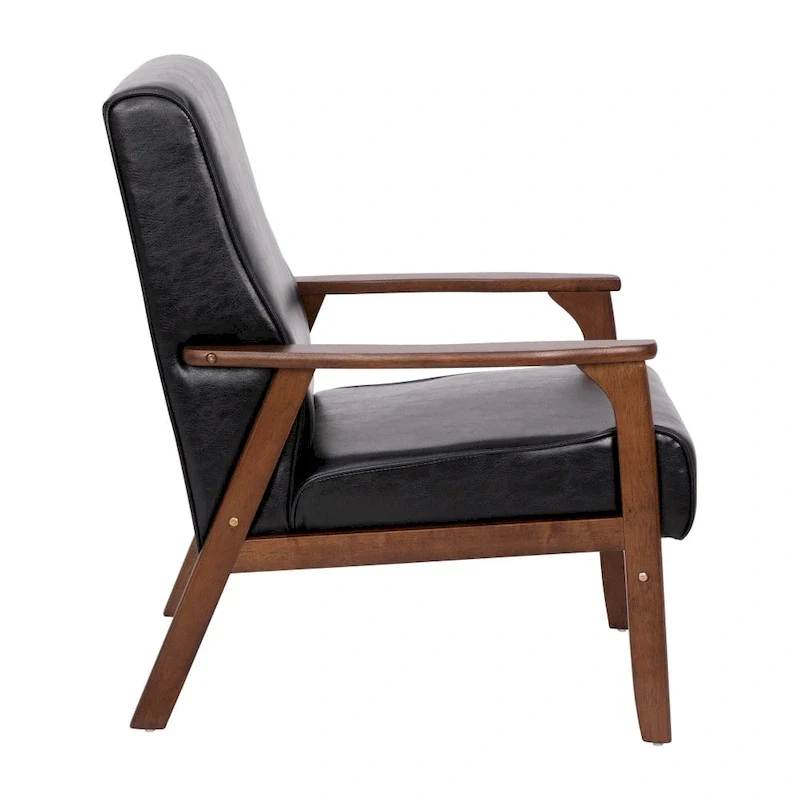 Mid-Century  Armchair with Wooden Frame and Faux Leather Cushions