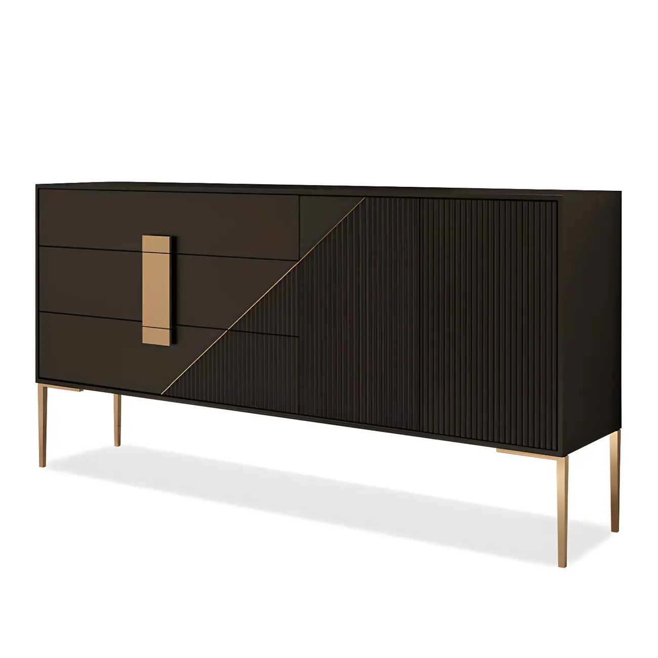 Sleek Black-Gray Wood and Metal Soft-Close Drawers Dresser