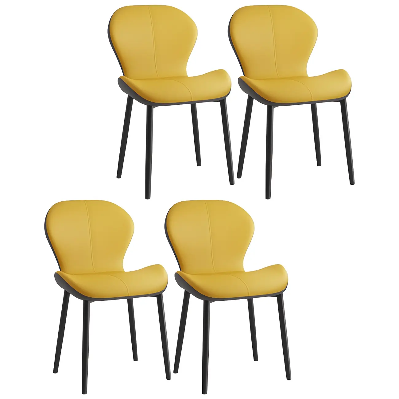 Art Deco Curved Back Leather Dining Chair Solid Back