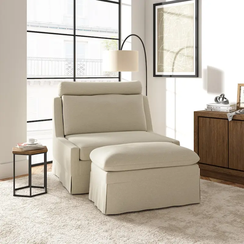 Anne 45 W Modern Slipcovered Chair with Ottoman by HULALA HOME