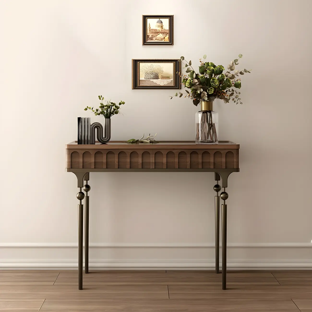 Modern Black Wood Gold Legs Console Table