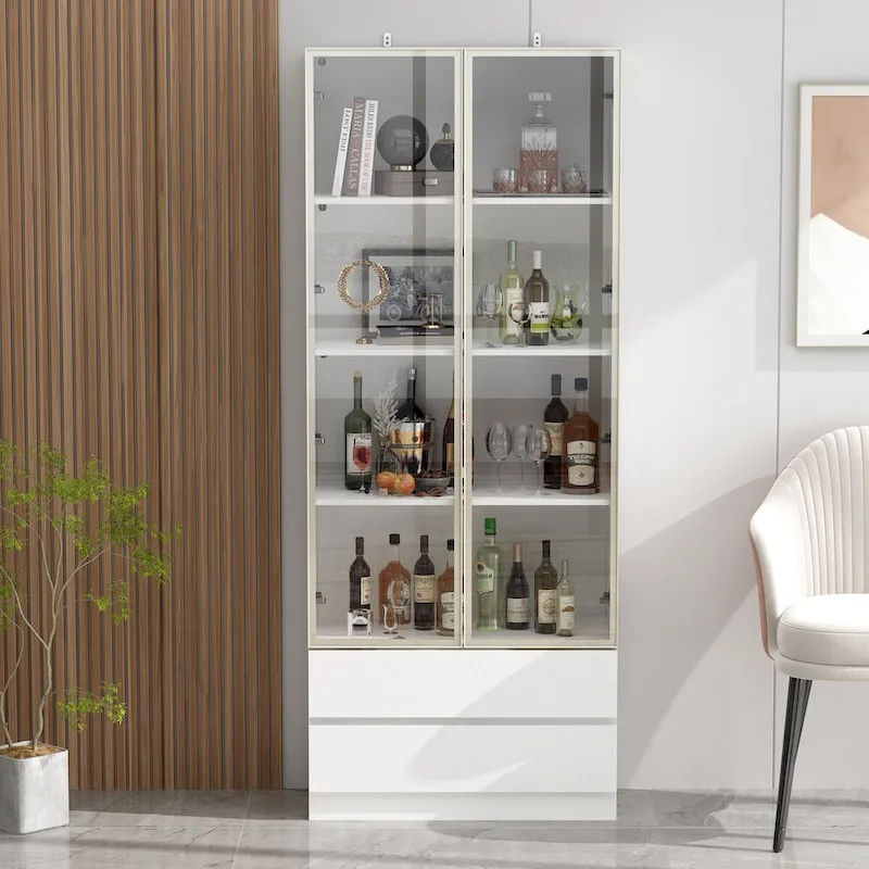 Sleek Tall Modular Display Cabinet with LED Lighting