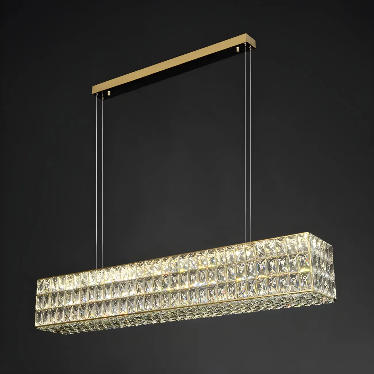 Modern Crystal Steel Rectangular Island Light