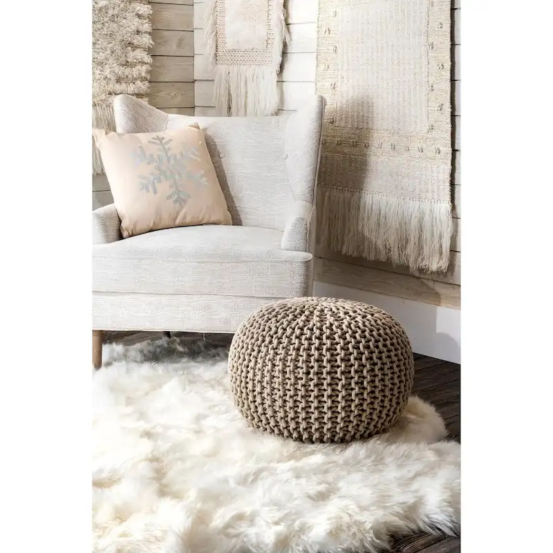 Nuloom Bruges Knitted Solid Cotton Ottoman Pouf
