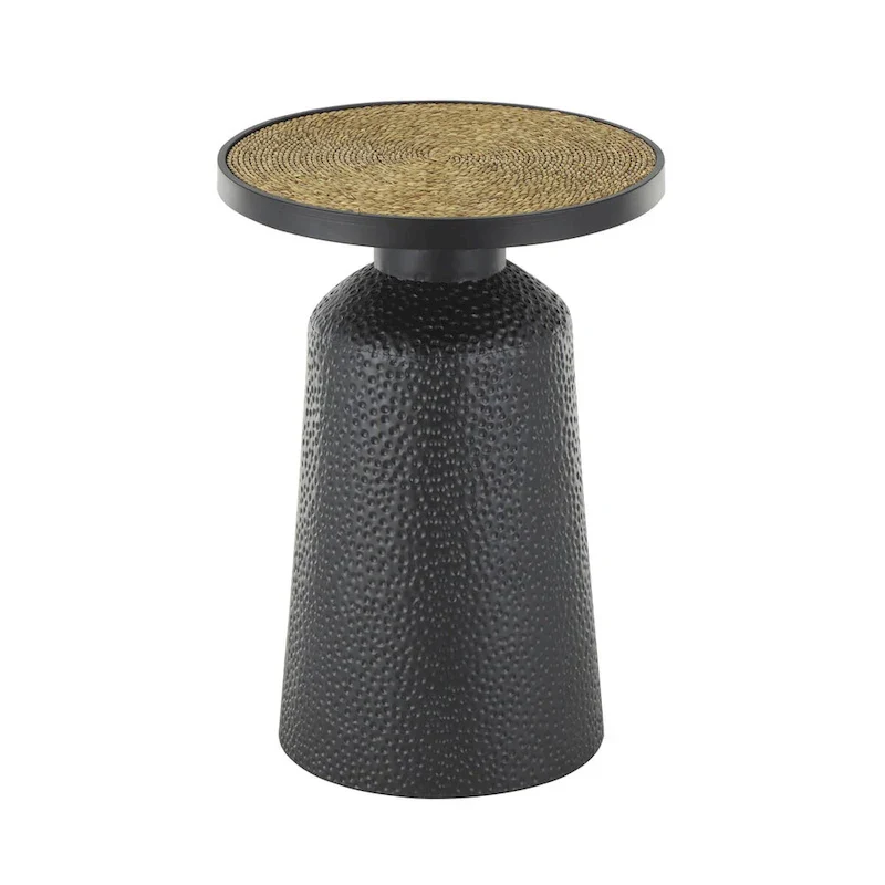 Metal Handmade Side End Accent Table with Rope Tabletop - Black