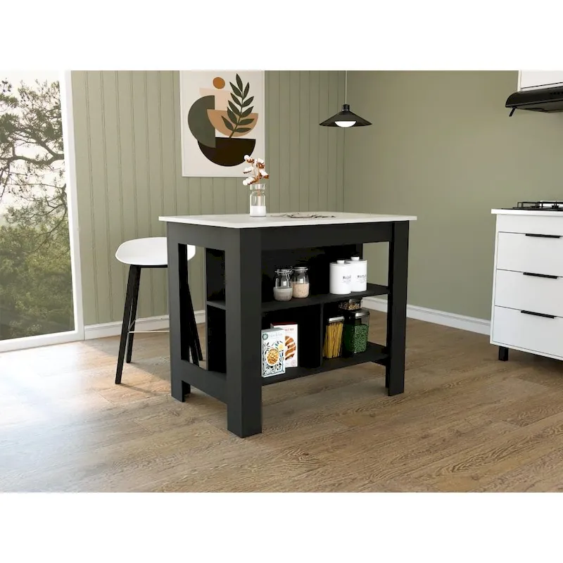 3-Shelf Wooden Casual Kitchen Island