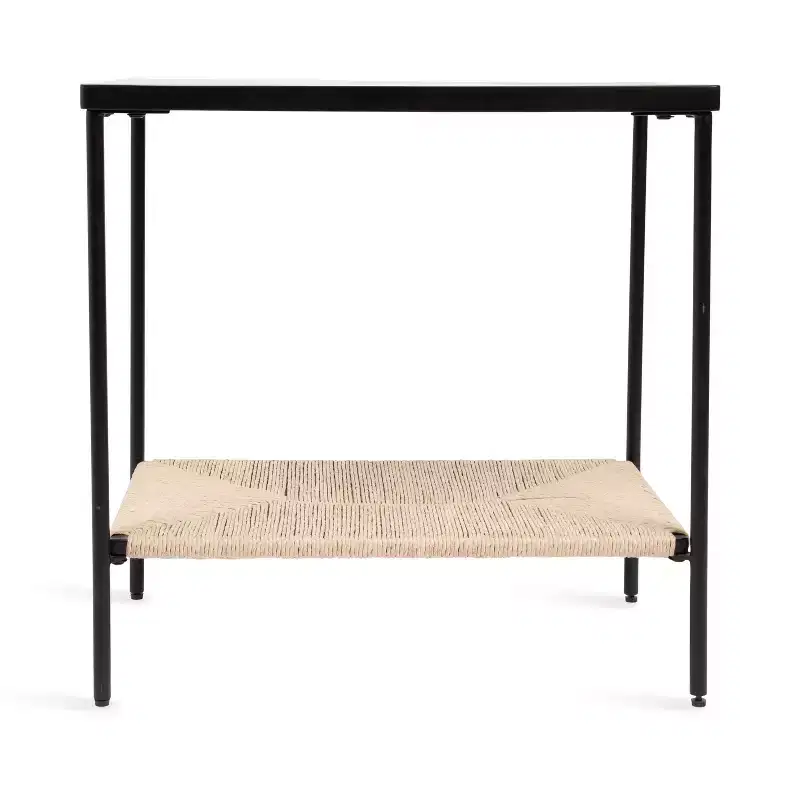 Kate and Laurel Mandell Wood and Natural Woven Side Table, 22x14x22, Natural and Black