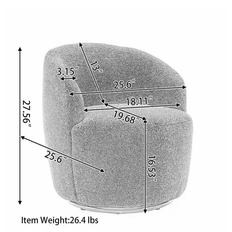 Velvet Fabric Swivel Accent Armchair Barrel Chair With Powder Coating Metal Ring