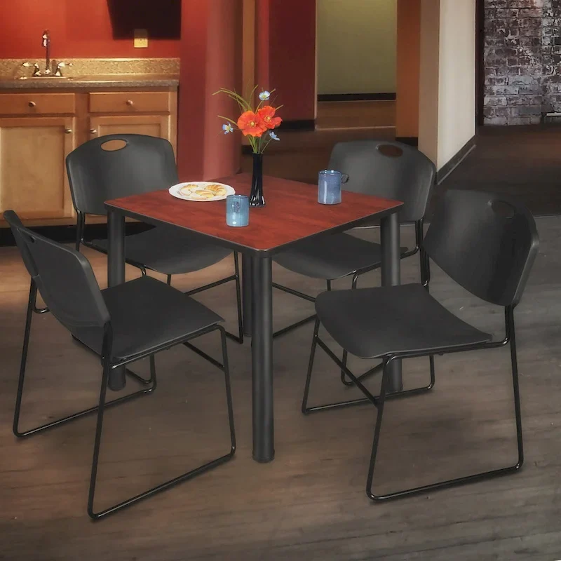 30-Inch Square Breakroom Table Set with 4 Stack Chairs
