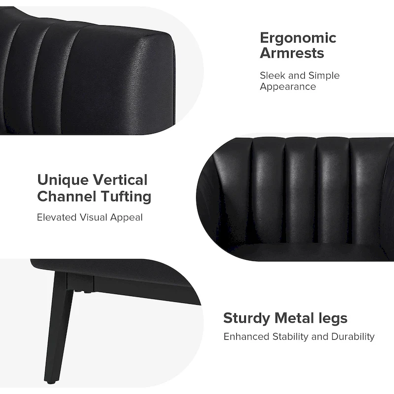 Alfons Industrial Leather Chair with Channel Tufting and Metal Leg by HULALA HOME